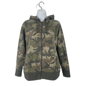 Time & Tru Womens Camouflage Full Zip Hoodie Sweater Size Small